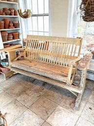 Slatted Wooden Porch Glider Bench