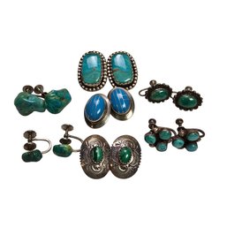 Vintage Native American Stone And Sterling Earrings