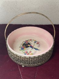 Antique Candy / Service Bowl W- Parrot