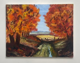 Unframed Fall Landscape Painting Signed