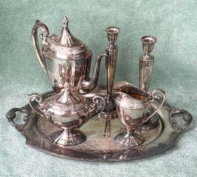 6 Piece Rogers Bros. Coffee Server With Candle Sticks