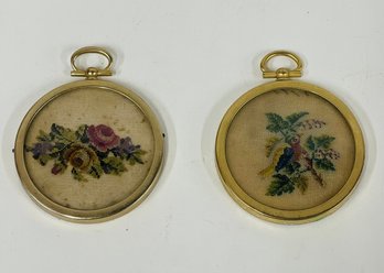 Pr. Small Antique Framed Needlepoint Works