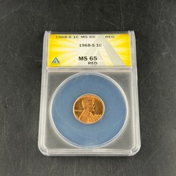 1968-S Graded ANACS MS 65 Red Lincoln Penny
