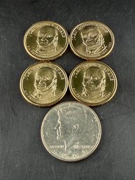 Lot Of 4 $1 Presidential Dollars Miscellaneous Dates AND 1993 Kennedy Half Dollar