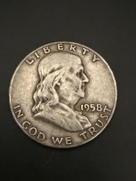 1958-D Ben Franklin Silver Half Dollar