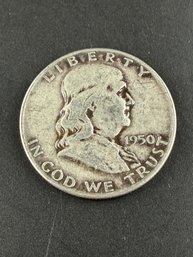 1950-d Ben Franklin Silver Half Dollar