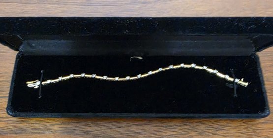 Vintage 14K Gold And Diamond Wavy Bamboo Link Tennis Bracelet
