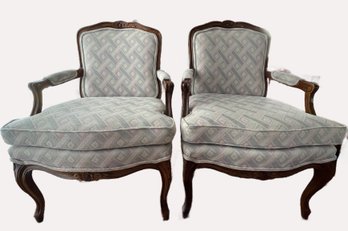 Pair Of Vintage French Louis XV Style Armchair, Likely From The Late 20th Century, Featuring Carved