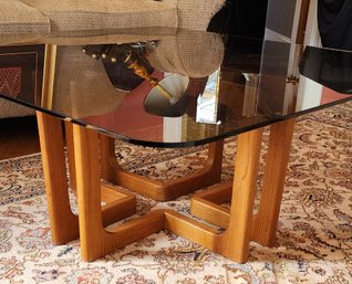 MCM SQUARE GLASS TOP TEAK COFFEE TABLE