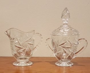 VINTAGE IMPERLUX HAND CUT LEAD CRYSTAL LIDDED SUGAR BOWL AND CREAMER