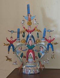 Vintage Mexican Clay 'Tree Of Life' Candelabra