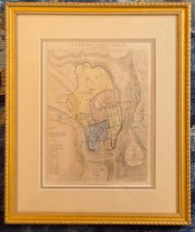 Genuine AntiquaianEngraving Framed 1858 Map Titled 'Plan Of The Town And Environs Of Jerusalem'
