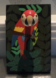 Vintage Hand-Painted Folk Art Wooden Macaw Parrot Wall Hook Peg
