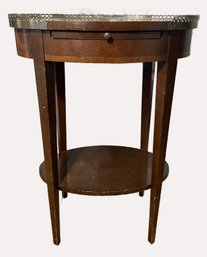 Mid-Century Mahogany English Provincial Oval Side Table With Brass Gallery And Pull Out Tray
