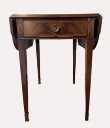 Federal Style Inlaid Mahogany Leather Top Pembroke Side Table