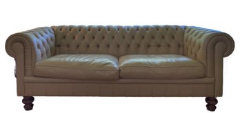 Authentic Natuzzi Italian Tufted Leather Chesterfield 3-Seater Sofa In Cream
