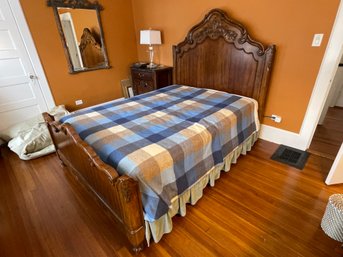 Vintage Louis XV Style French Provincial Carved Mahogany Queen Size Bed Frame By Bernhardt