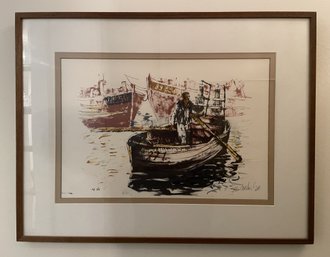 MOSHE GAT 'THE FISHERMAN' ORIGINAL LITHOGRAPH SIGNED IN PENCIL