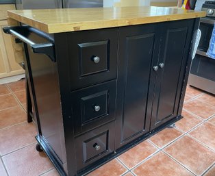 Homestyles Dolly Madison Kitchen Cart Black Rolling Mobile Island Wood Top