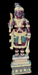 Hand-carved Wooden Statue, Frequently Identified As A Virabhadra Bhuta Figure.