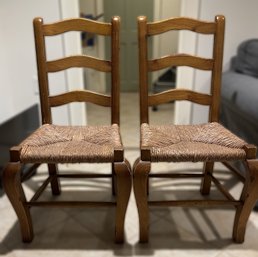 PR Of Vintage 1990s Rustic Ladder Back Chairs With Woven Seat From Crate & Barrel