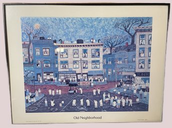 Signed And Framed Art Print Titled 'Old Neighborhood' By American Folk Artist Ralph Fasanella