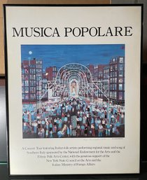 Signed And Framed Exhibition Poster Titled 'Musica Popolare,' Featuring Folk Art By Ralph Fasanella