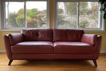 Chateau D'ax Mid Century Modern Red Leather Sofa