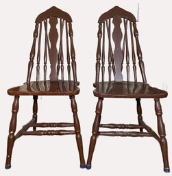 Pair Of Vintage Amish Tapered Windsor Splat Brace Back Spindle Chairs
