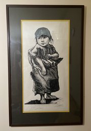 Framed Print Of A Young Girl Signed By Mexican Artist