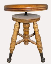 Antique Swivel Piano Stool Featuring Glass Ball And Claw Feet