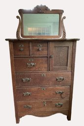 Antique Victorian Oak Gentleman's Hat Box Dresser With Mirro