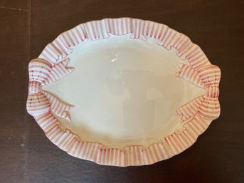 Haldon Group Pink Stripe Ceramic Serving Plate With A Ribbon Bow Border