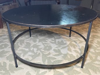 Crate & Barrel Round Charcoal Metal Base Coffee Table