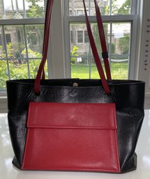 Rare Vintage Rare Vintage Hans Koch Ltd. SoHo NY Lizard-Embossed & Color-Block Leather Tote Bag
