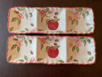 Pair Of Zrike Apple Blossoms Divided Serving Platters