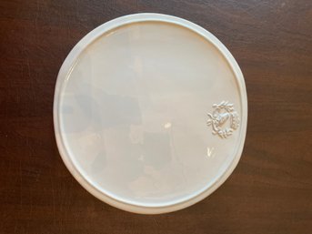 Mary Carol White Ceramic Serving Platter Featuring A Raised Crest Detail