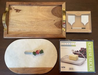 Assorted Collections Of Serving Boards, Cheese Slicer And Cheese Marker