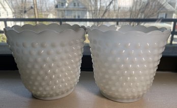 Pair Of Vintage Anchor Hocking Fire-King Milk Glass Planters