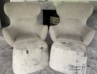 PR OF POLIFORM SWIVEL ACCENT CHAIRS WITH FOOTSTOOLS