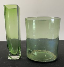 Set Of Vintage Green Glass Art Vessels