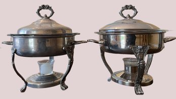 Vintage Pair F. B. Rogers Silver-plated Round Chafing Dish With Glass Insert