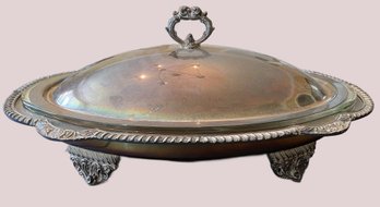 Vintage Ornate Silver-plated Electric Oval Chafing Dish With Glass Insert