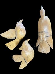 Set Of 3 Vintage Hand-carved Bird Figurines