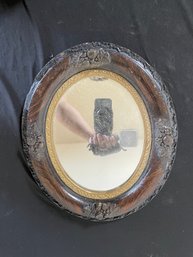 Antique Ornate Carved Wood Oval Mirror