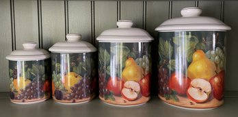 Set Of 4 Vintage Certified International Corporation Nancy Wiseman Fruit Canisters