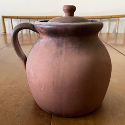 Antique Primitive Pottery Bean Pot Rustic Style Jug With Lid