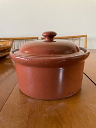 Vintage Brown Glazed Earthenware Covered Casserole Pot, Possibly From Guernsey Cooking Ware