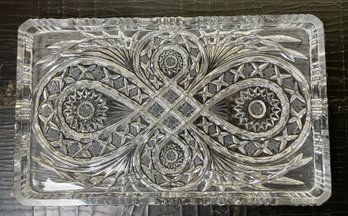 Vintage Pinwheel, Starbursts And Hobstars Design Cut Crystal Glass Serving Tray
