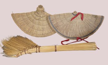 Collection Of Traditional Handcrafted Asian Straw Items